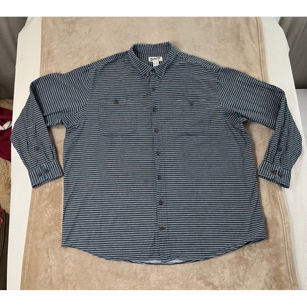 Duluth Trading Co Relaxed Fit shirt Men 3XL Tall Blue Hickory Stripe Work cotton